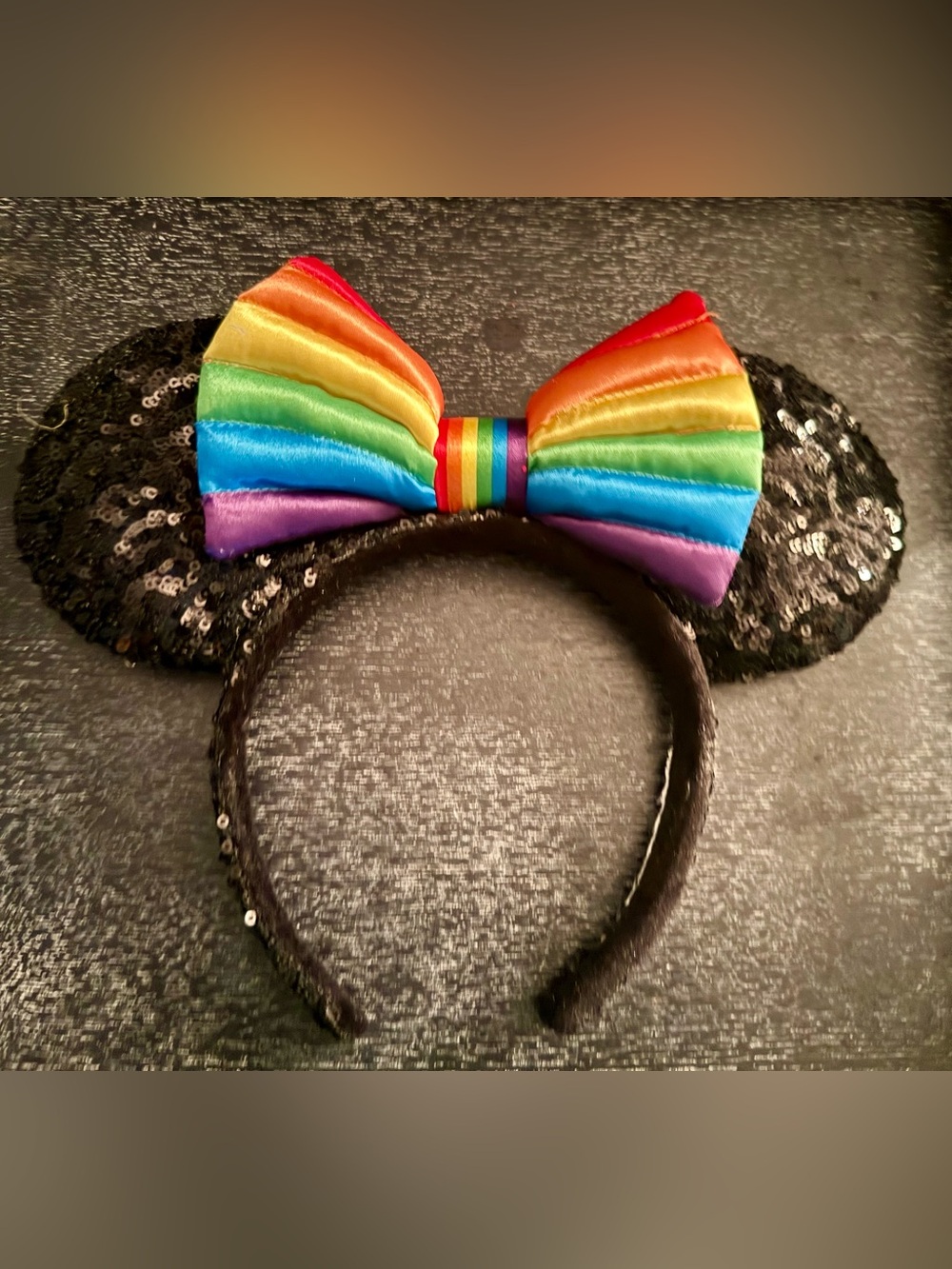 Disney Rainbow Satin Bow Sequin Ear Headband